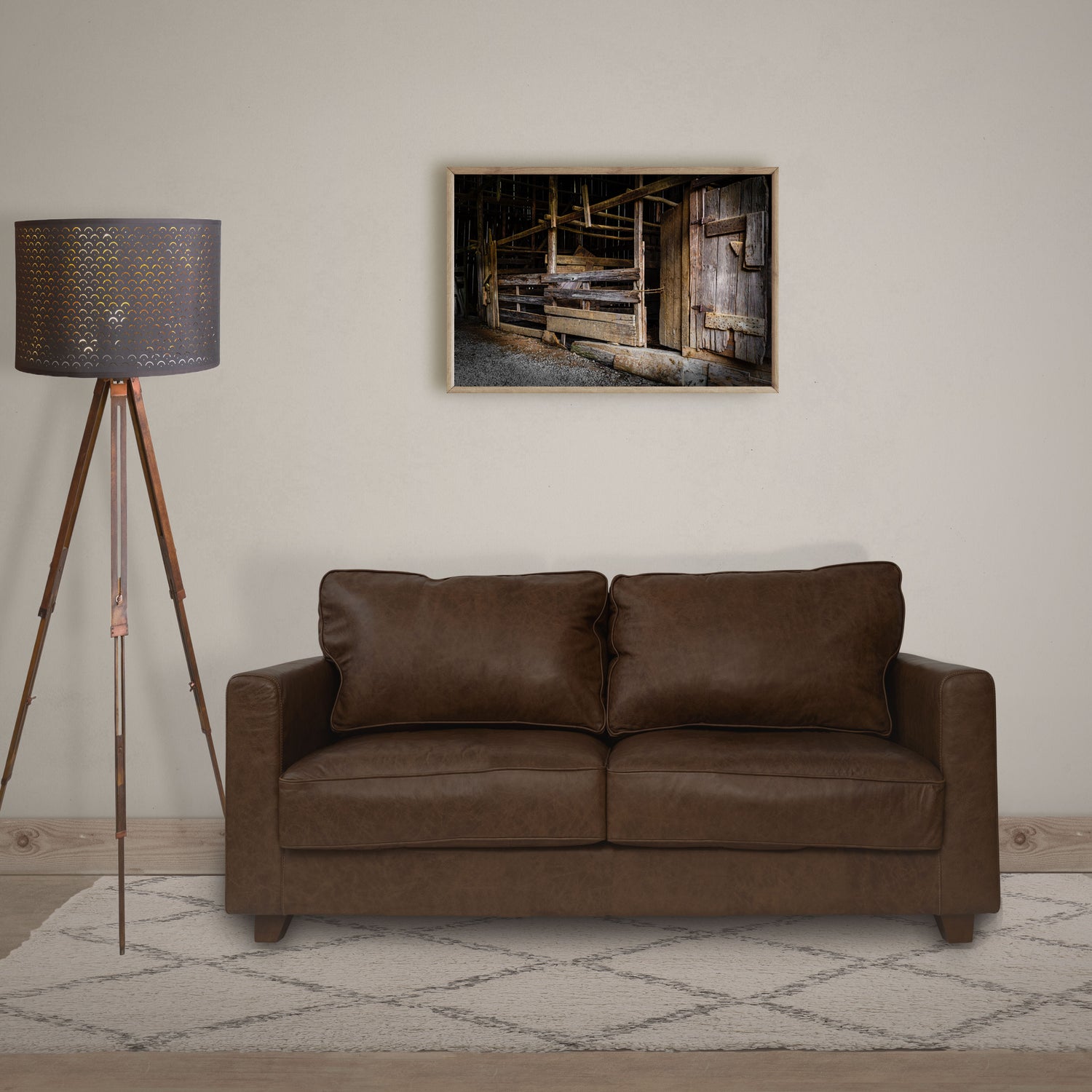Rustic wall decor featuring the view inside an old barn