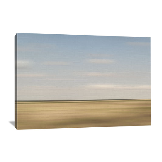 Canvas art depicting an abstract prairie landscape, blending soft colors to represent the movement and tranquility of nature.