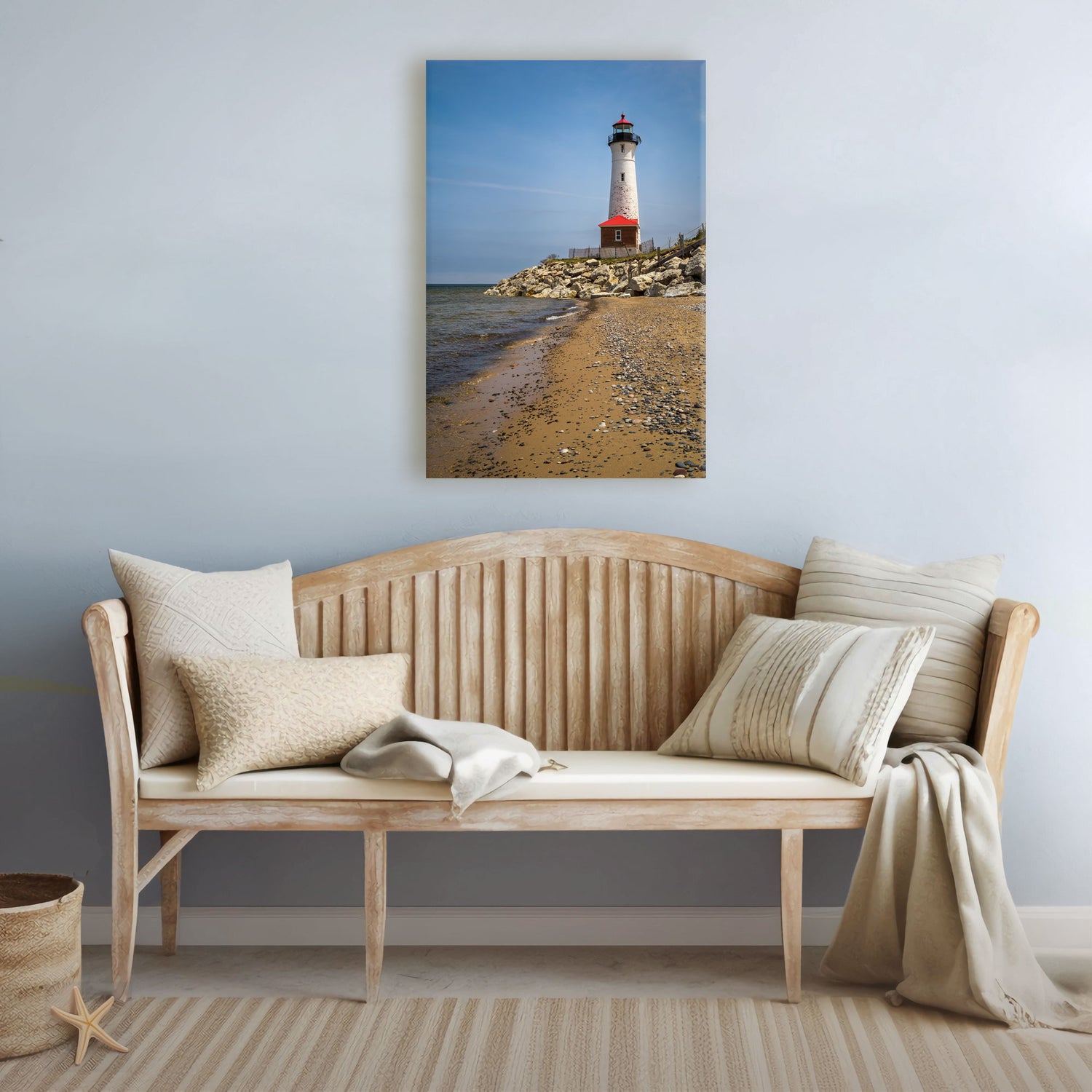 Crisp Point Lighthouse photography print in entryway