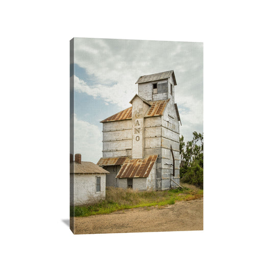 Modern farmhouse canvas wall art featuring a Kansas grain elevator