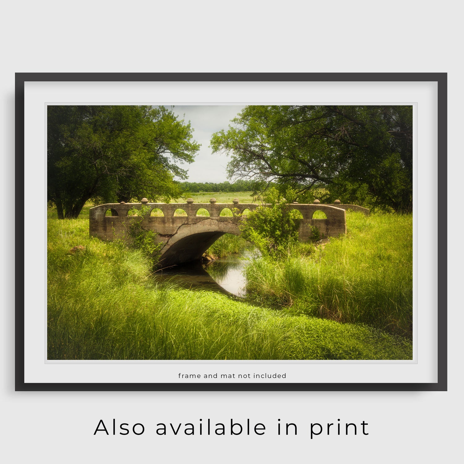 The photograph is beautifully presented as a framed print, showing this Kansas bridge photograph is also available as a paper print. Please note that the frame and mat shown are for display purposes only and are not included in the purchase.
