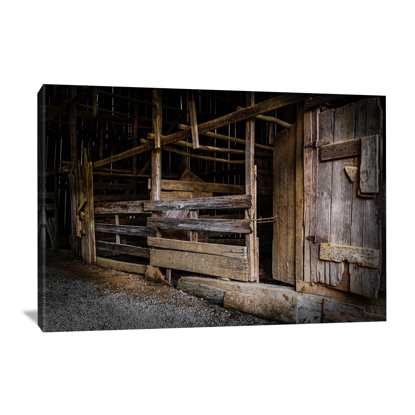 Canvas wall art featuring the interior of an abandoned Appalachian barn