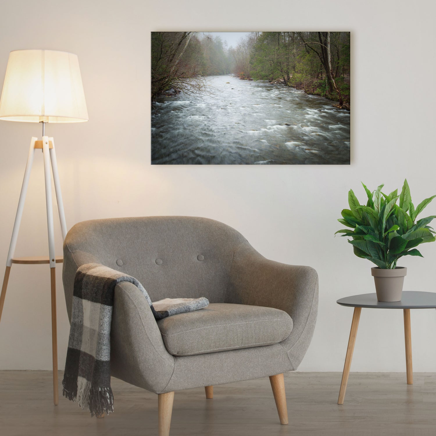 A simple art piece that takes you to the calm banks of the Little River in the Smoky Mountains.
