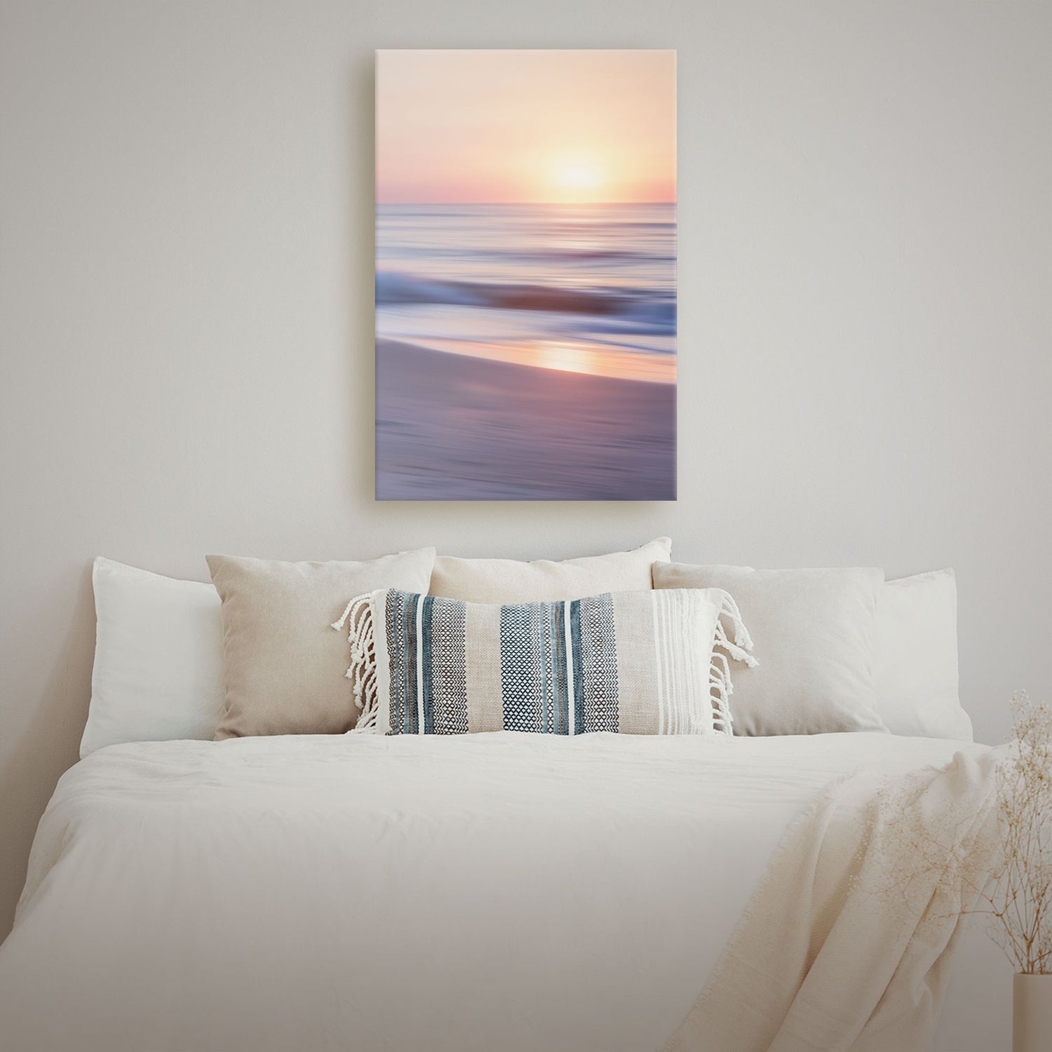 Outer Banks captured in Ocean Sunrise on canvas, an artful representation of serenity with soft, muted colors.