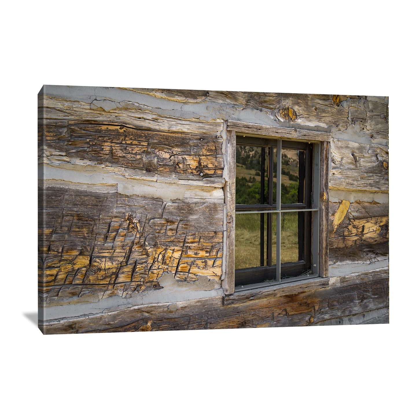 log cabin window canvas wall art