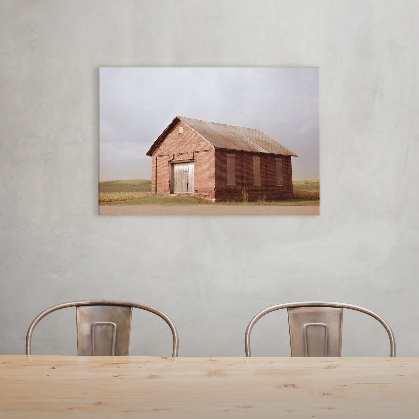 country wall art of an brick schoolhouse