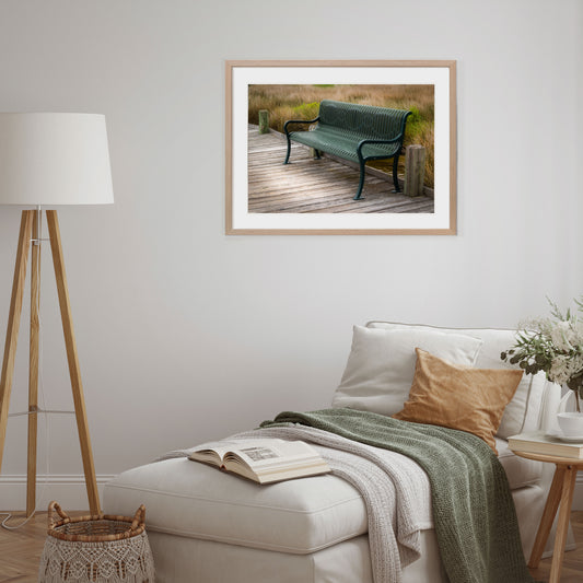 Bring the Seaside Into Your Home:  A Classic Iron Bench Coastal Wall Art Print Now Available.
