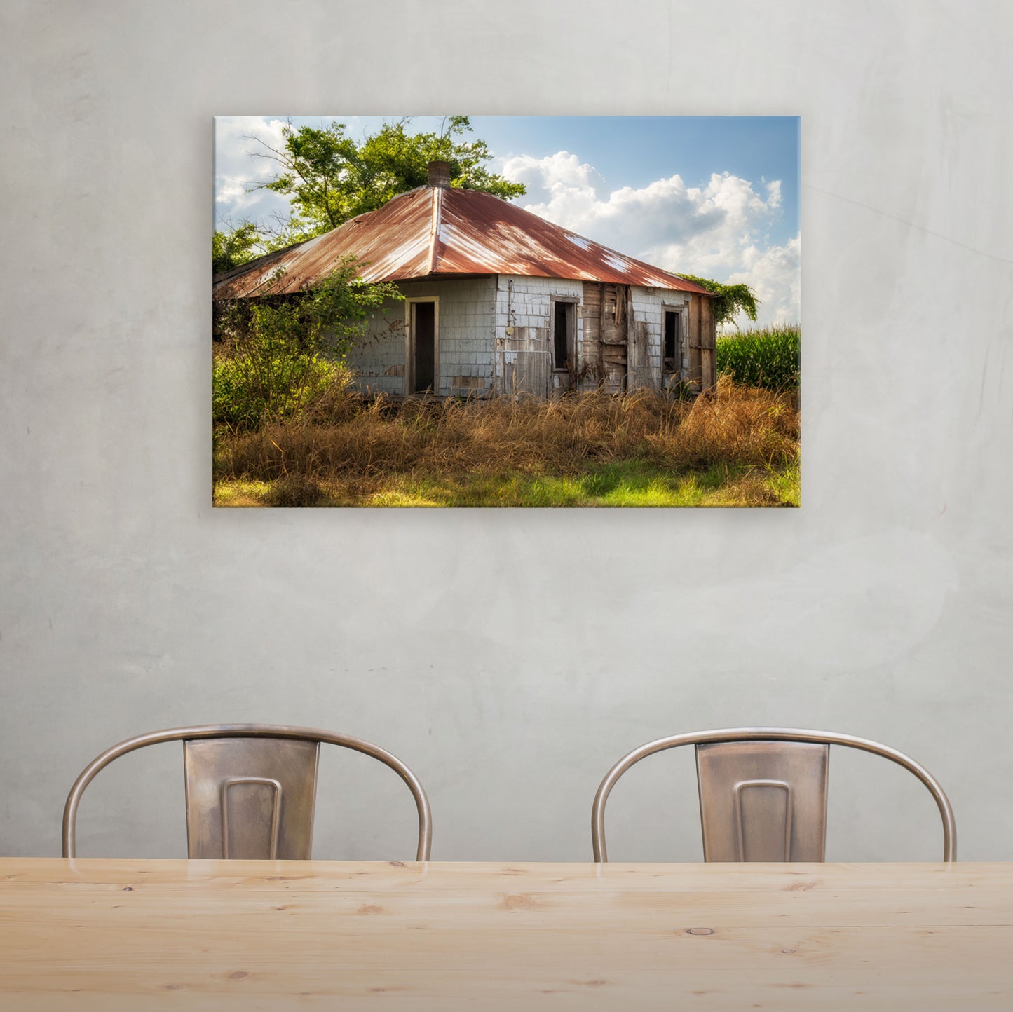 Historic charm encapsulated in a sharecropper cottage canvas art piece.