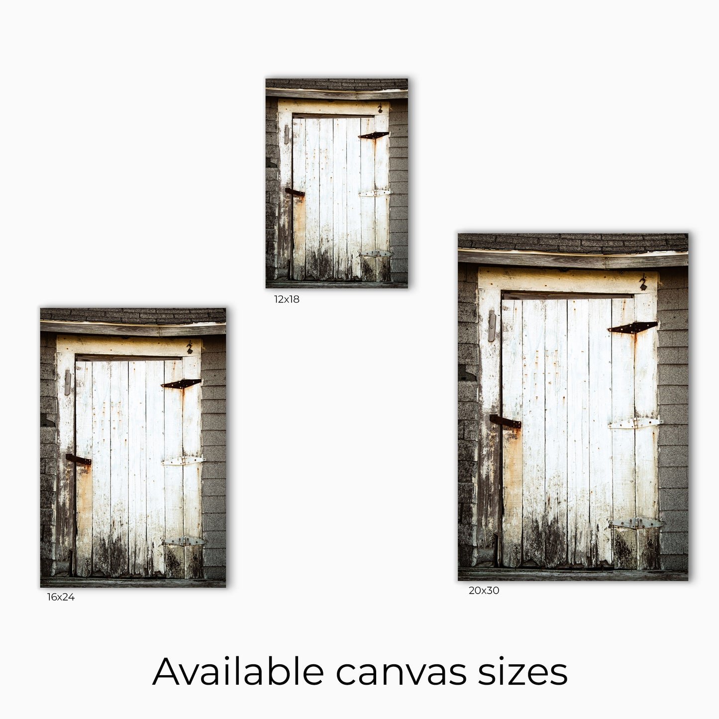 Visual representation of the canvas wall art print sizes available: 12x18, 16x24, and 20x30.
