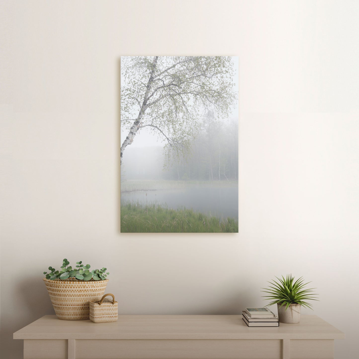 Nature canvas featuring Abbott Lake in Michigan shrouded in fog