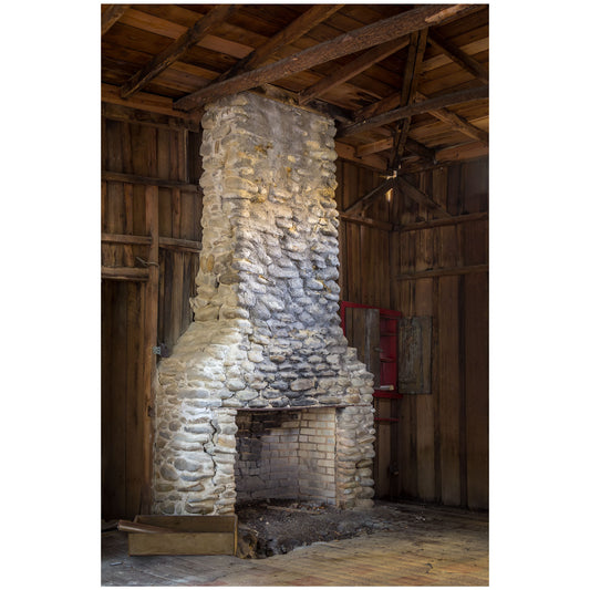 architectural print of a stone fireplace