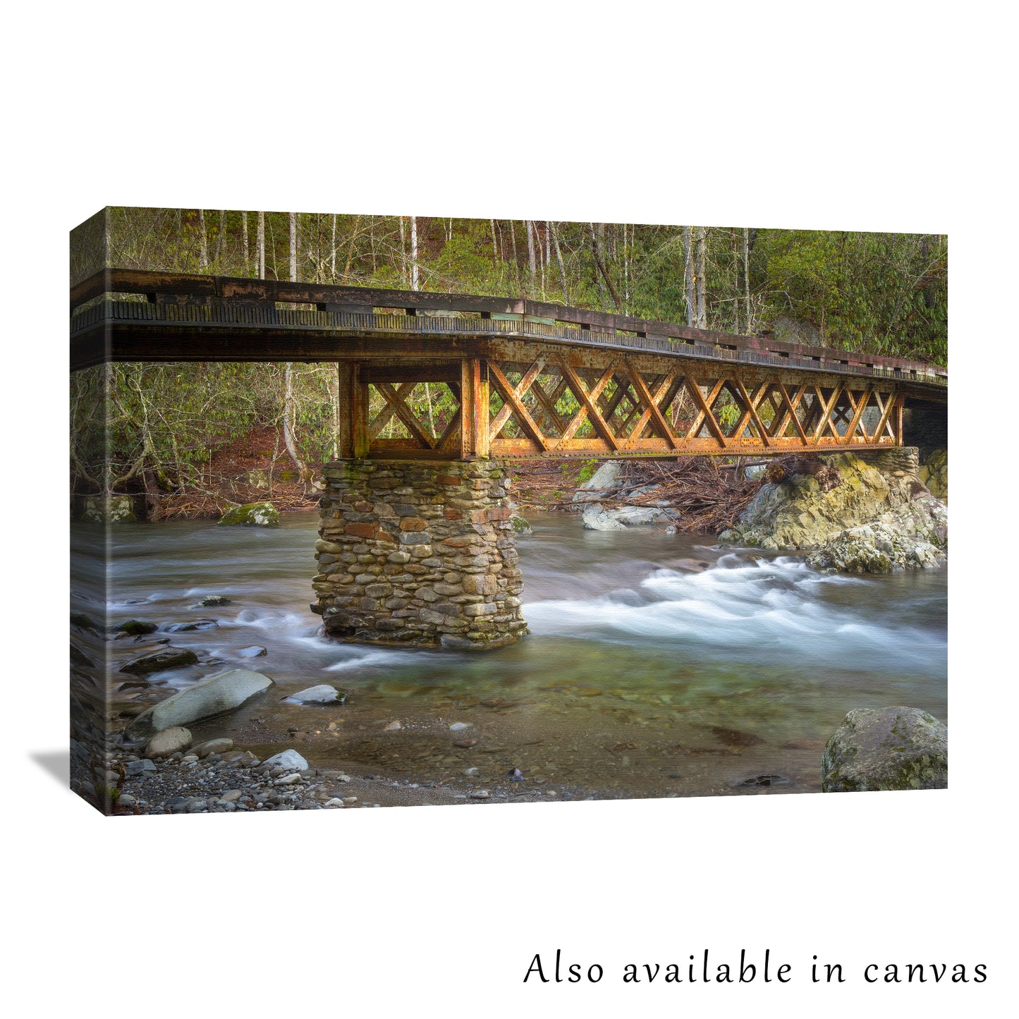 The photograph is beautifully presented on a gallery-wrapped canvas, showing this bridge photograph is also available as a canvas print for those interested in a ready-to-hang solution.