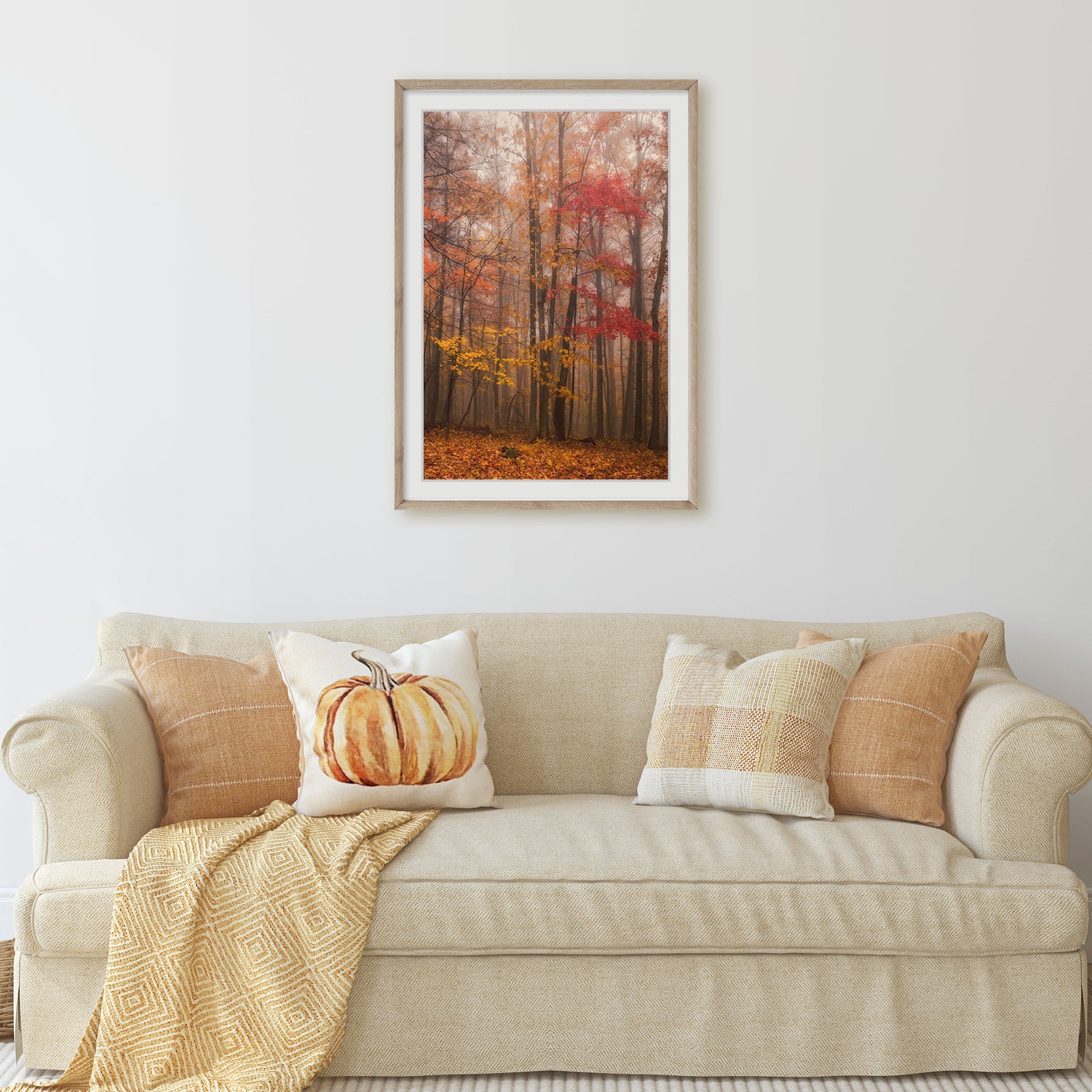 Fall trees photography wall art in living room