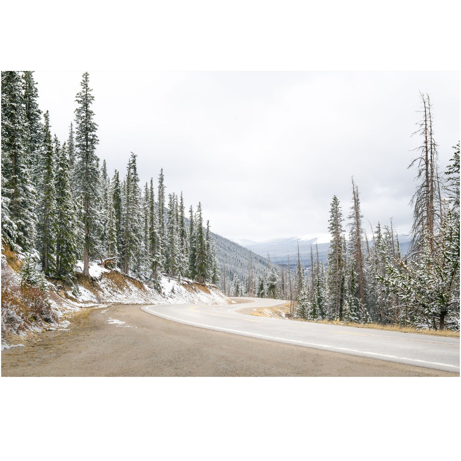 Winter photography featuring a snow covered Colorado mountain pass