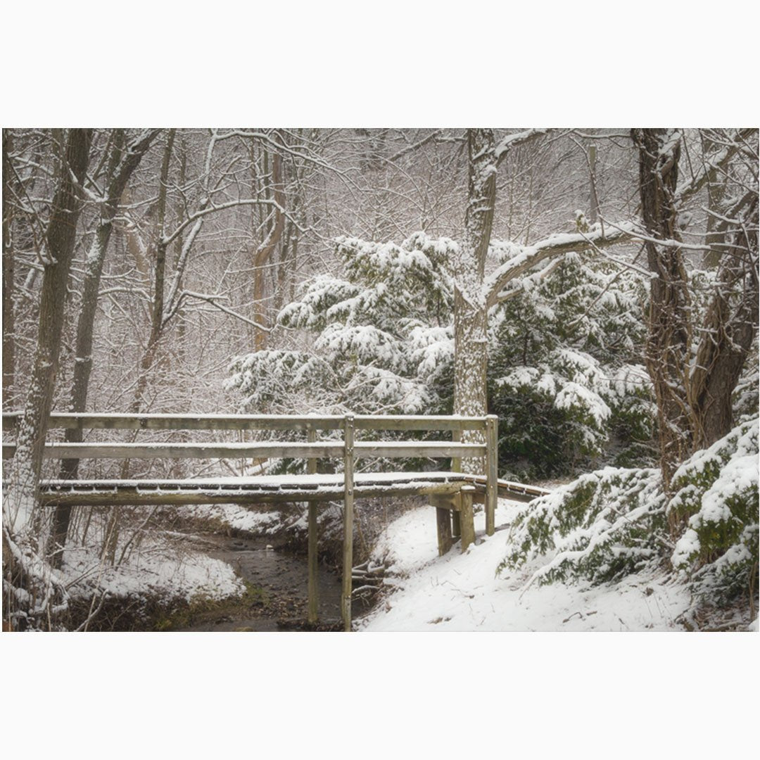 winter scene of Kiser Lake footbridge nature photography print